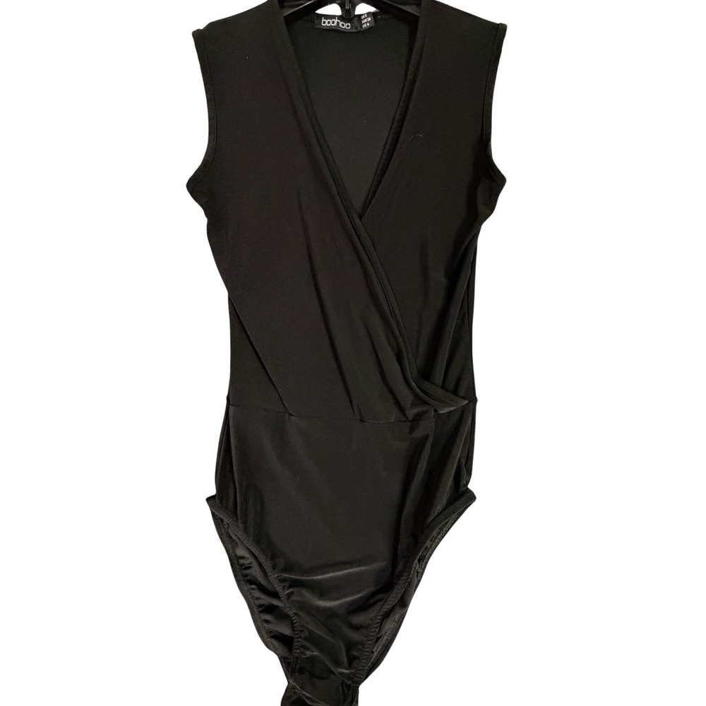 Black Faux‎ Wrap Sleeveless Bodysuit Women's US Size 4 Whimsigoth Sexy